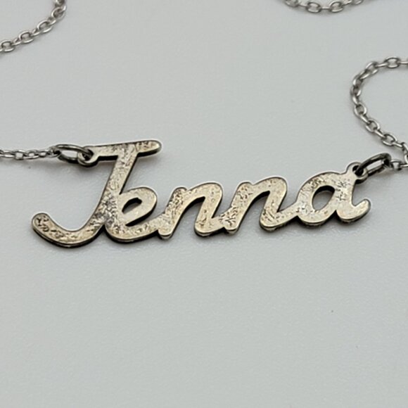 Jenna Name Plate Necklace 17 Inch Vintage Signed F 925 Sterling Silver - Picture 2 of 5